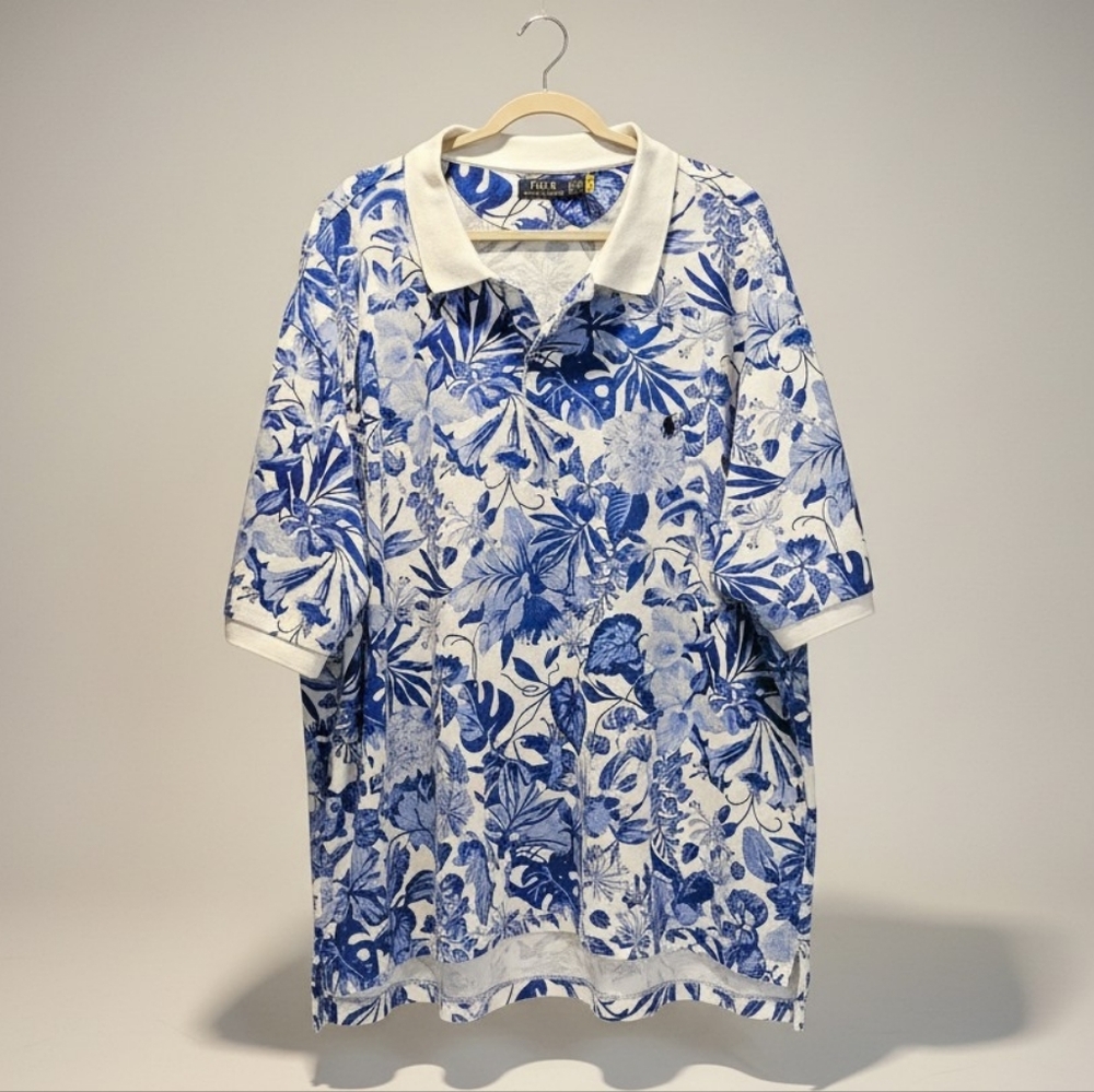Polo Ralph Lauren Blue & White Tropical Summer Polo Shirt Men's 4XLT - Picture 2 of 4